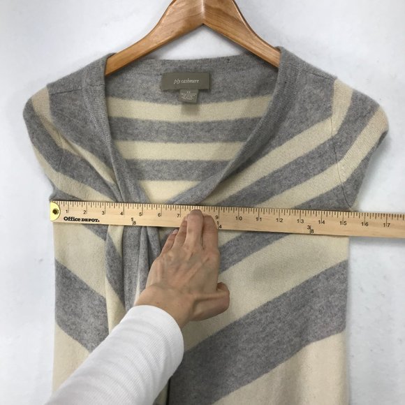 Ply 100% Cashmere Open Cardigan XS Gray Off White Open Striped Sweater Waterfall - Picture 6 of 9